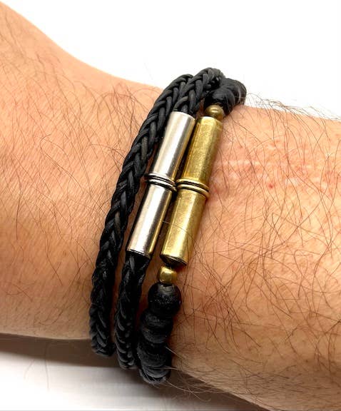 Tres Cuervos- Flint Silver Braided Bracelet