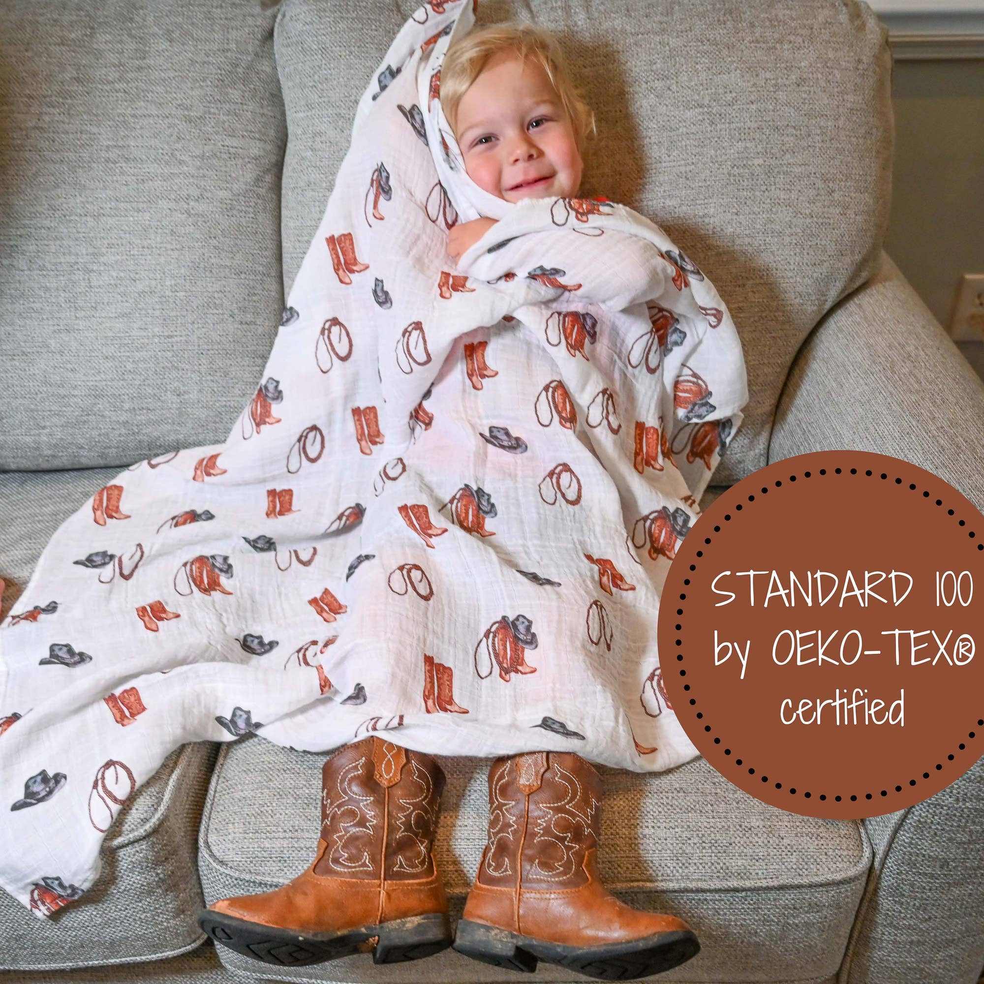 LollyBanks- Life Is Better In Boots Western Baby Muslin Swaddle Blanket