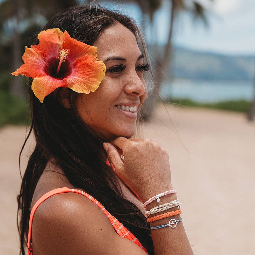K'lani- "Celebrate" Blues and Corals With Silver Wave Charm Hair Tie Bracelets