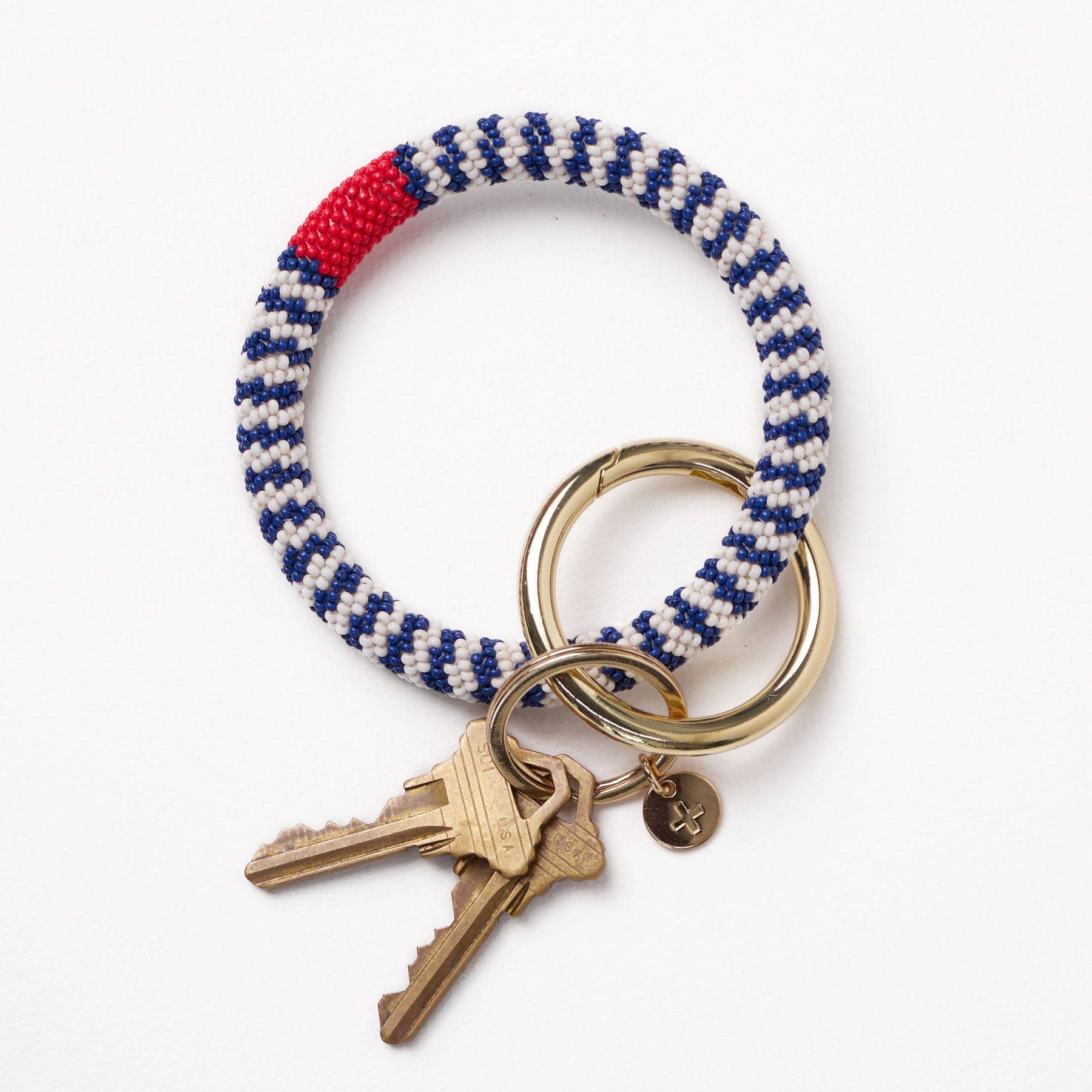 INK + ALLOY- Chloe Small Stripe Beaded Key Ring Bracelet Navy, Ivory + Red Wholesale
