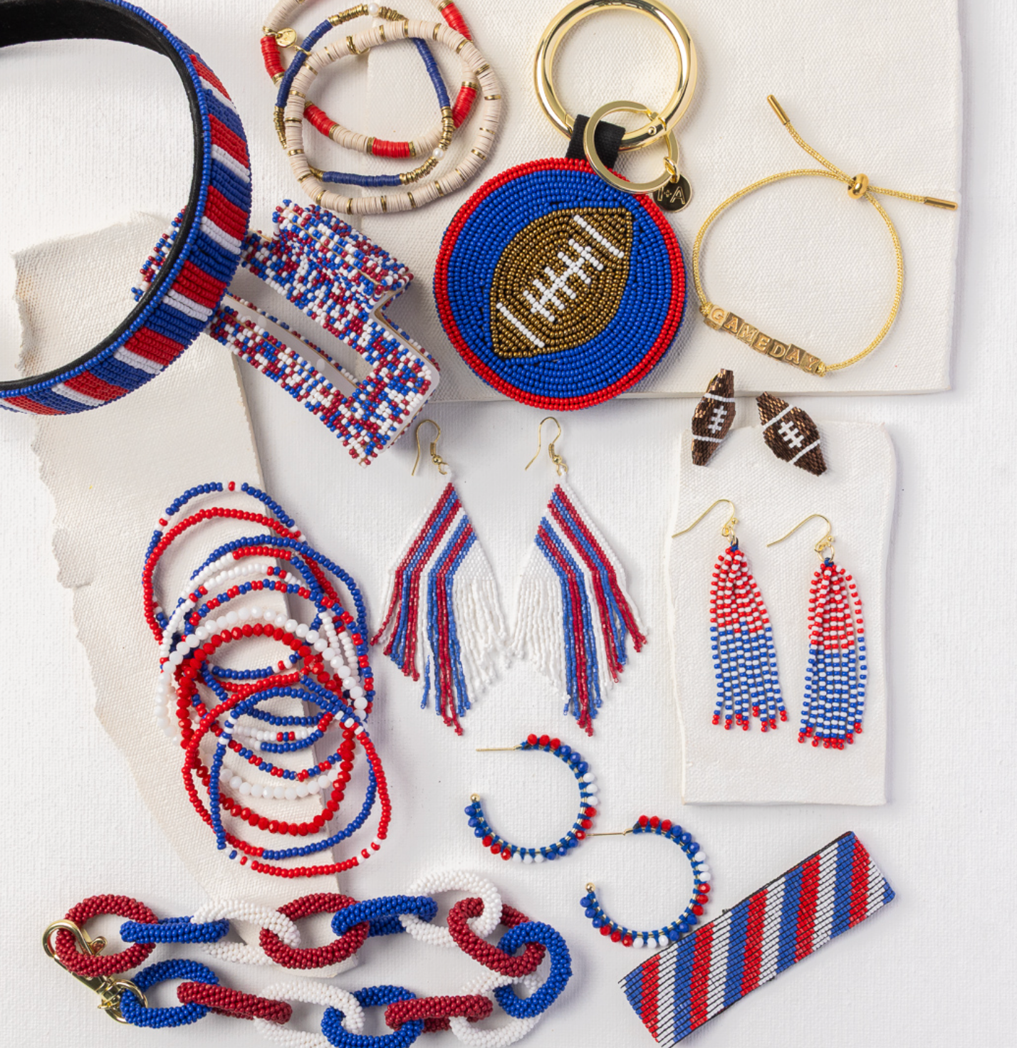 INK + ALLOY- Game Day Color Block Beaded 10 Strand Stretch Bracelets Red and Blue