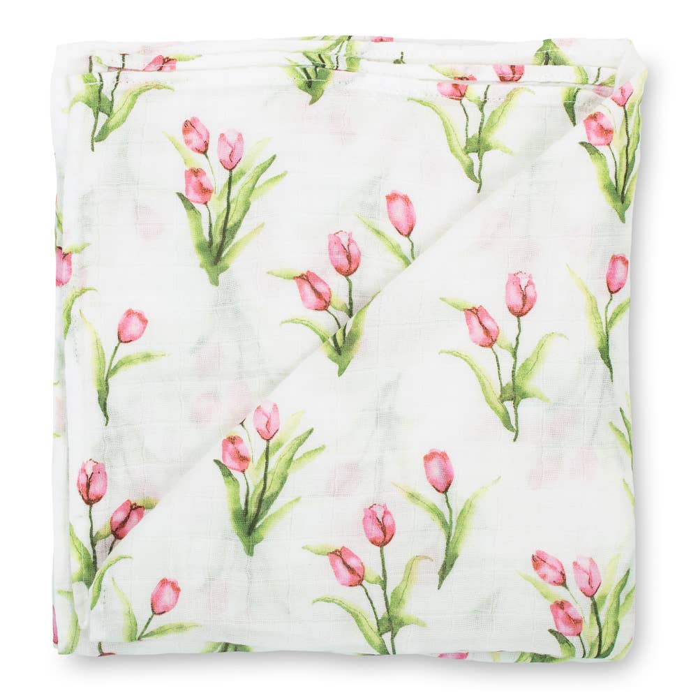 LollyBanks- Tulip Garden Baby Muslin Swaddle Blanket
