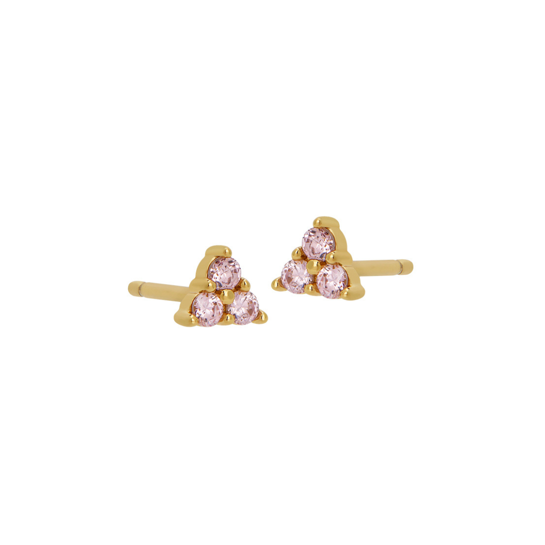 Land of Salt- Trio Pink CZ Stud Earrings in Gold