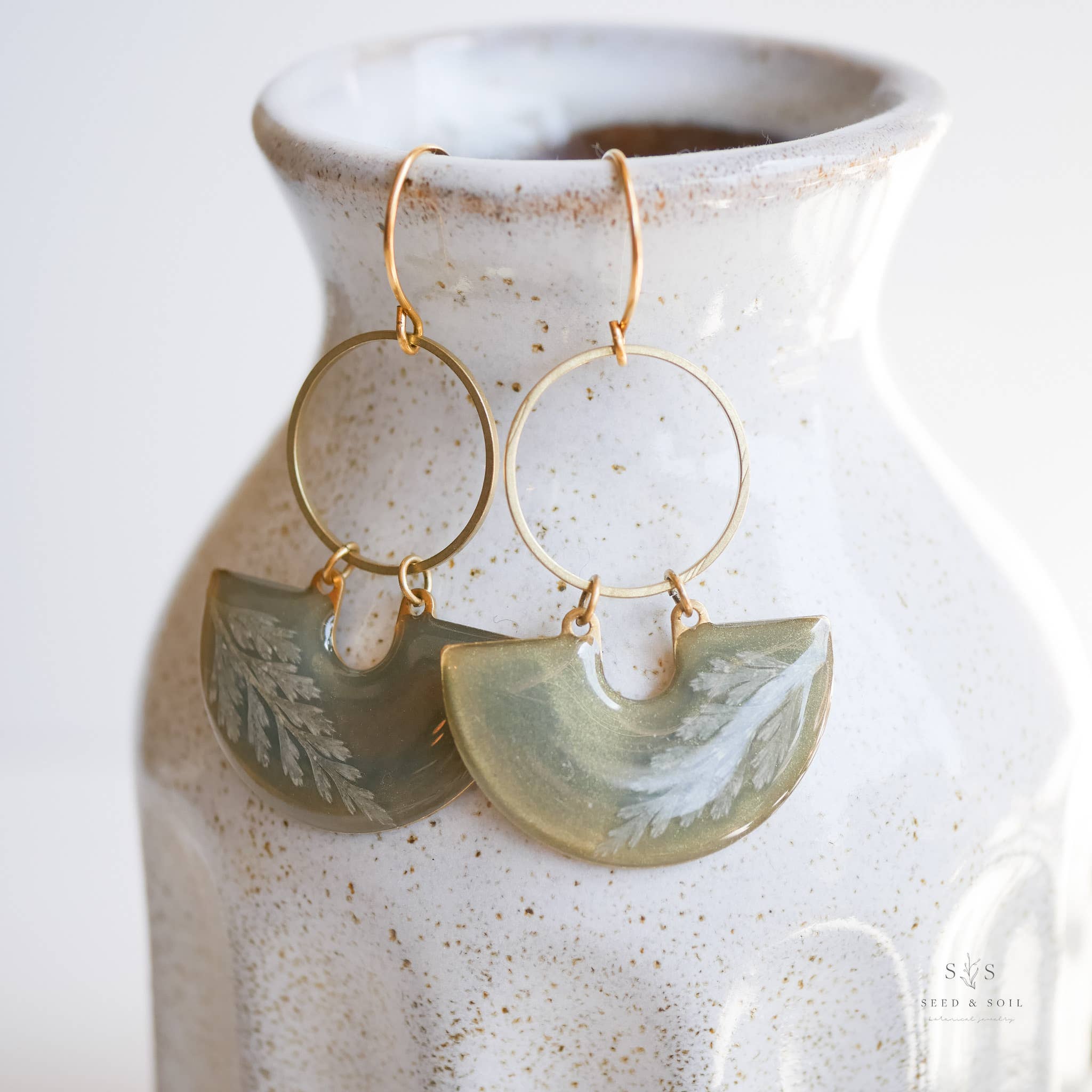 Seed & Soil- Emerald Fern Moon Shadow Earrings