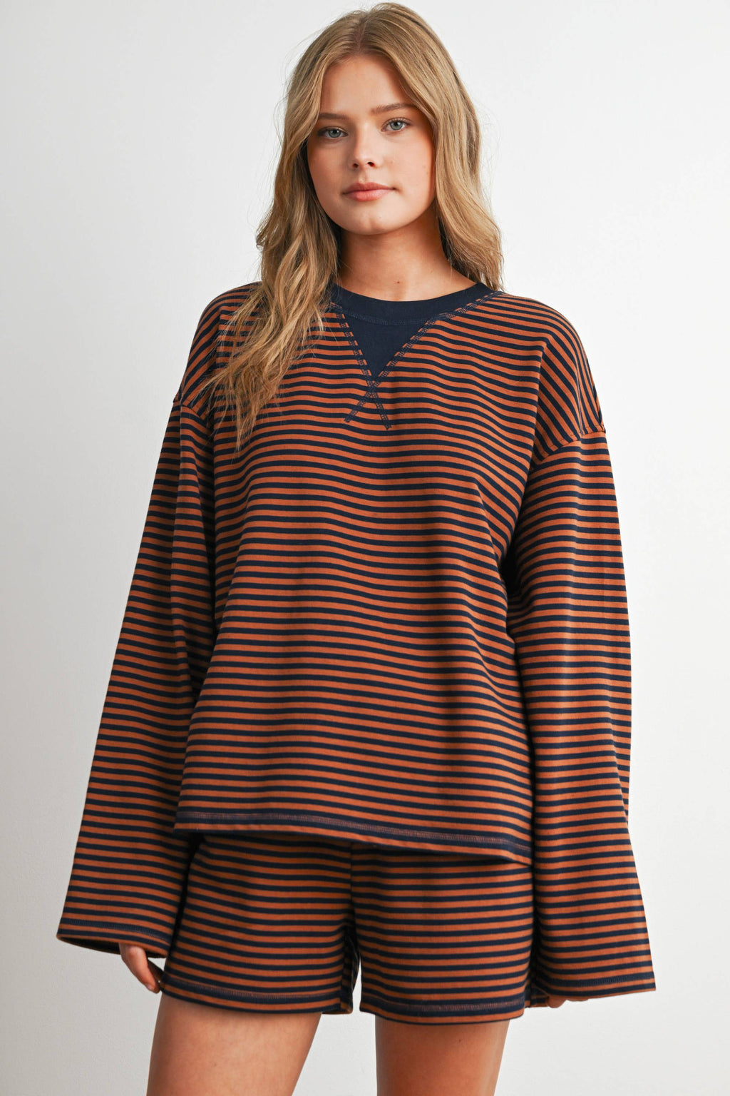 BUTTERMELON- Relaxed Fit Striped Long Sleeve Top