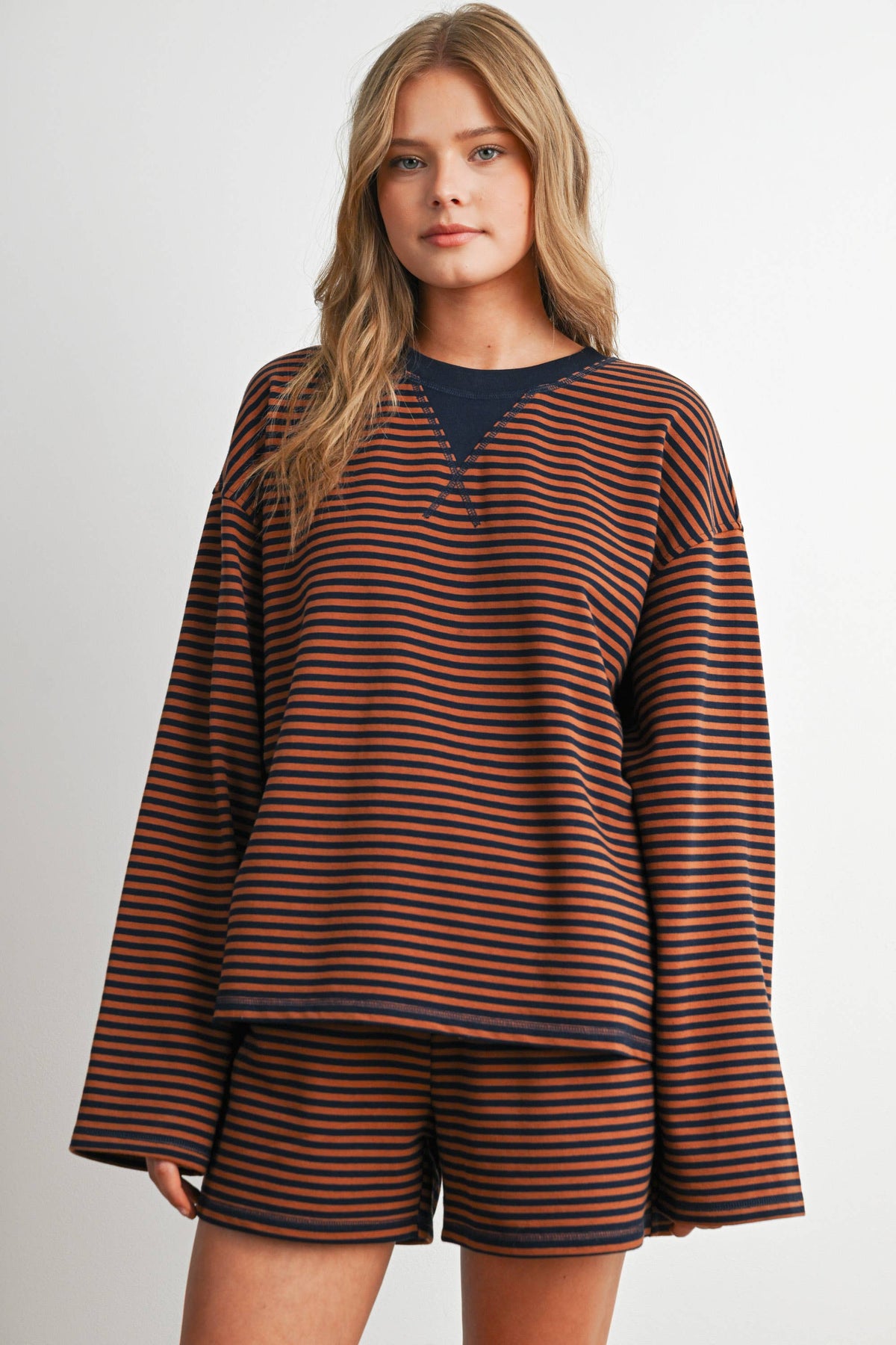 BUTTERMELON- Relaxed Fit Striped Long Sleeve Top