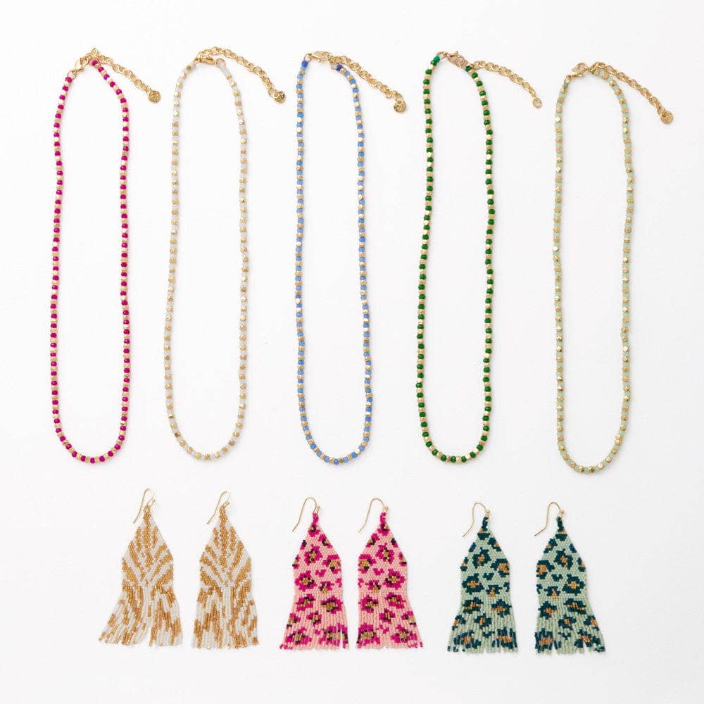 INK + ALLOY- Delilah Cheetah Print Beaded Fringe Earrings Pink + Gold Wholesale