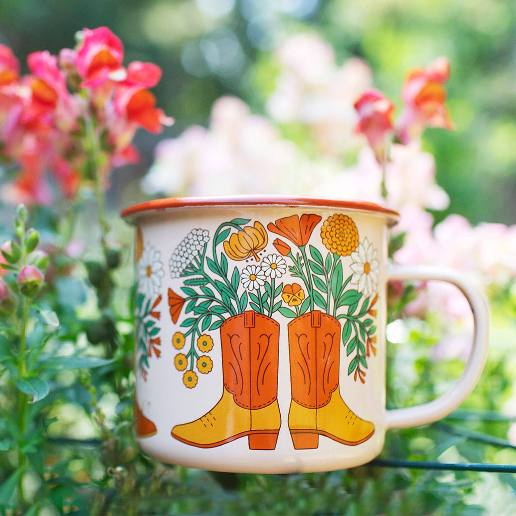 Trek Light- Enamel Coffee & Camp Mug | Western Bloom | 16 Oz | Cowboy