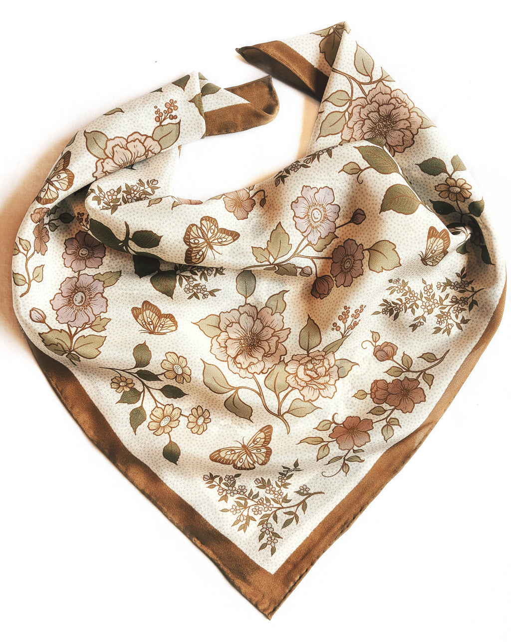 Flora West Design- 100% Silk Bandana Western Floral & Butterfly  – 23” Square
