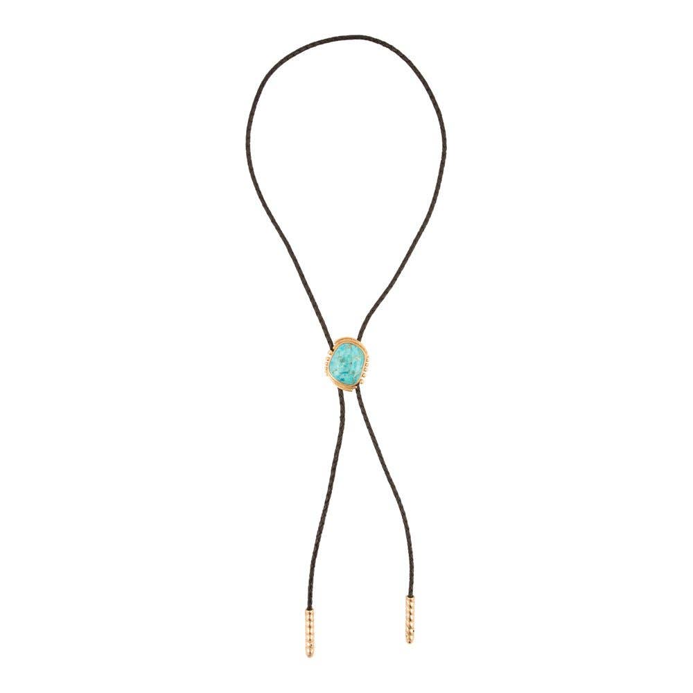 Barse Jewelry- Rawlins Blue Turquoise Black Leather Golden Bolo Necklace