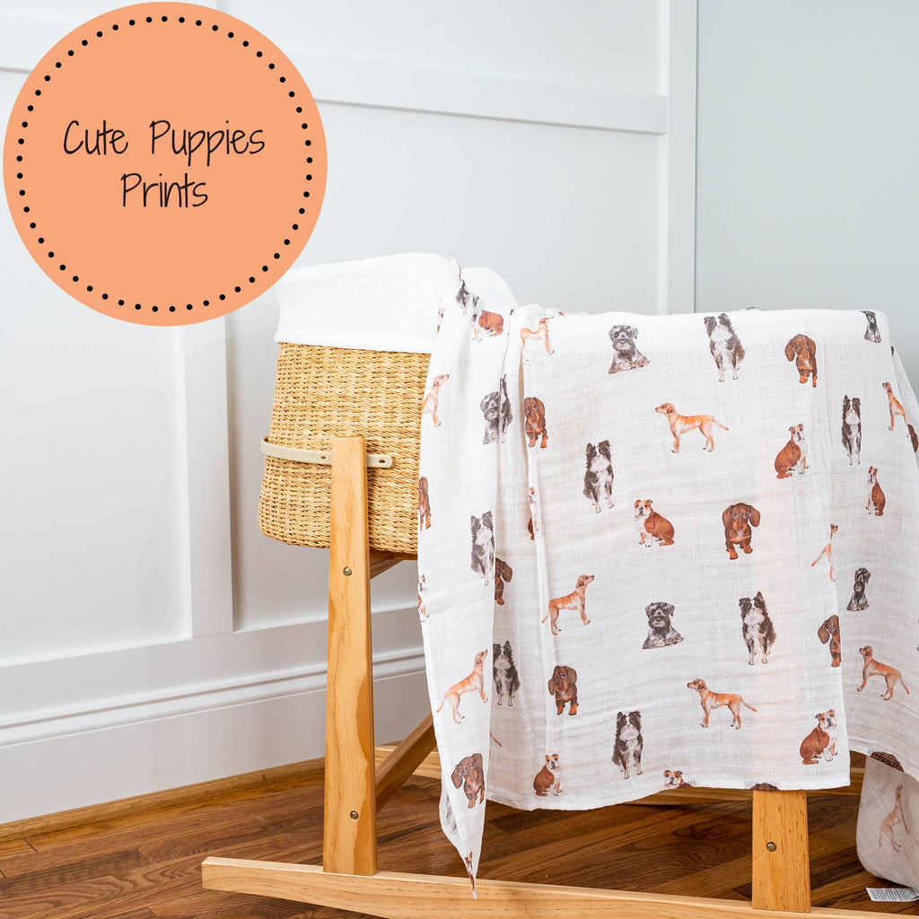 LollyBanks- Adorable Dog Print Baby Muslin Swaddle Blanket