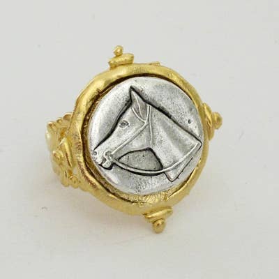 Susan Shaw- Handcast Gold and Silver Intaglio Horse Adjustable Ring