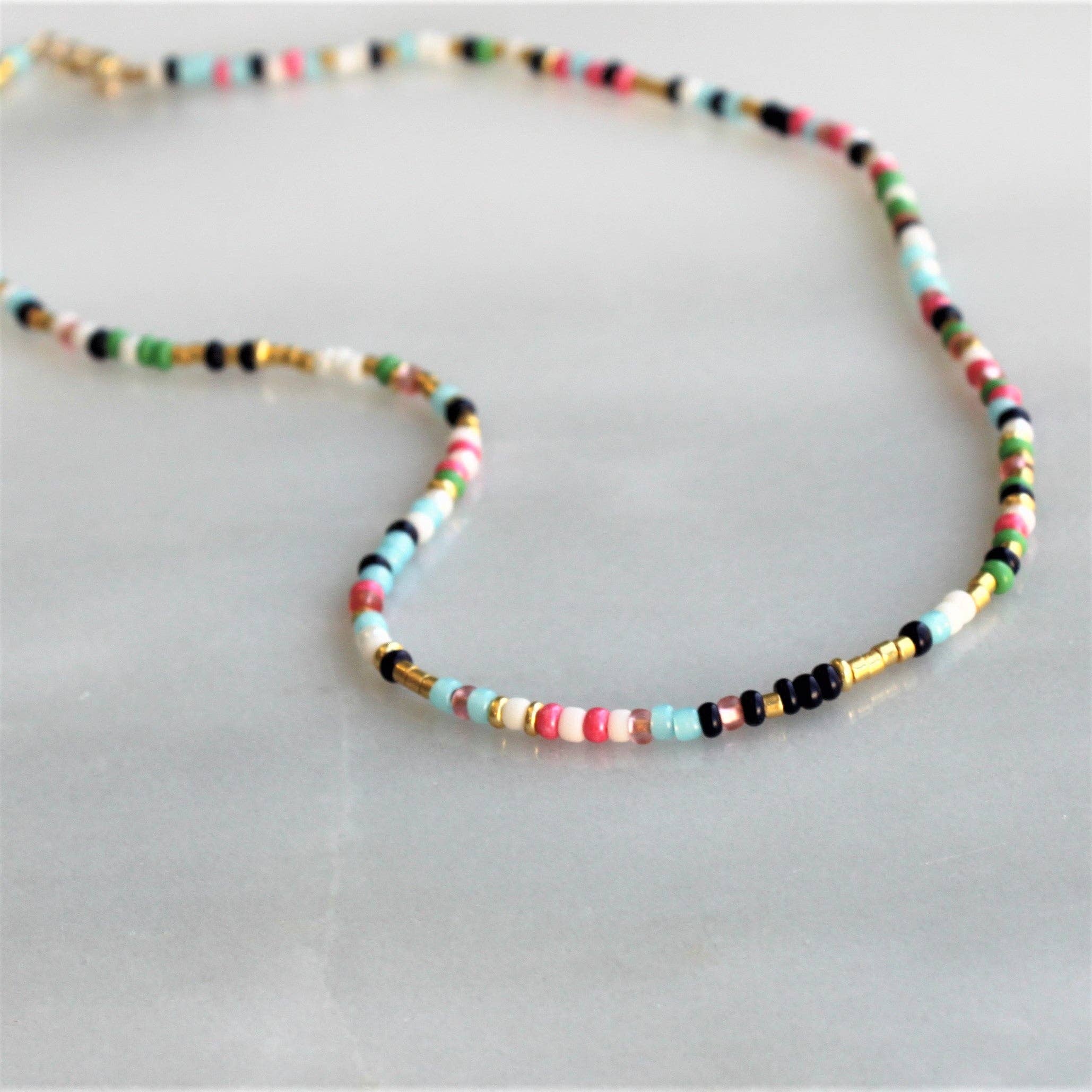 The Silver Wren- Unity Beaded Necklace - Navy, Green & Pink