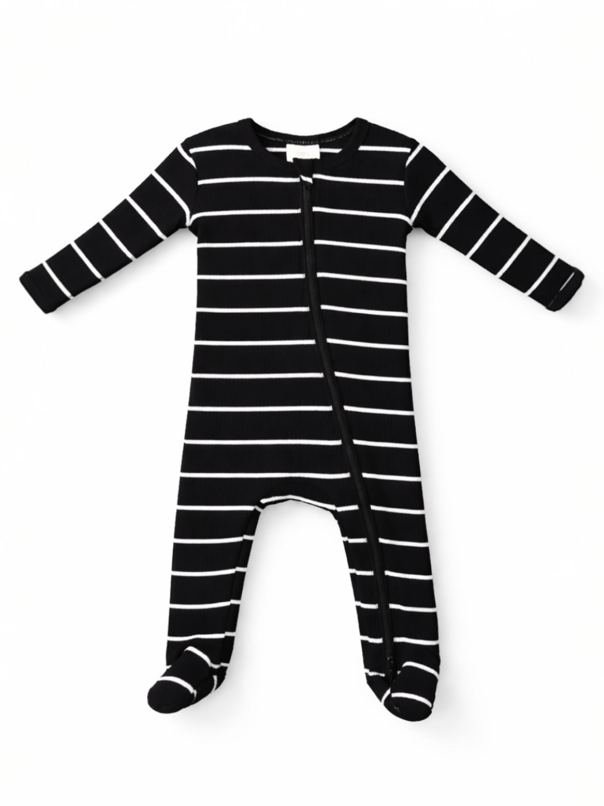 SIIX Collection- Black/White Stripe / Ribbed 2-Way Zip Footie