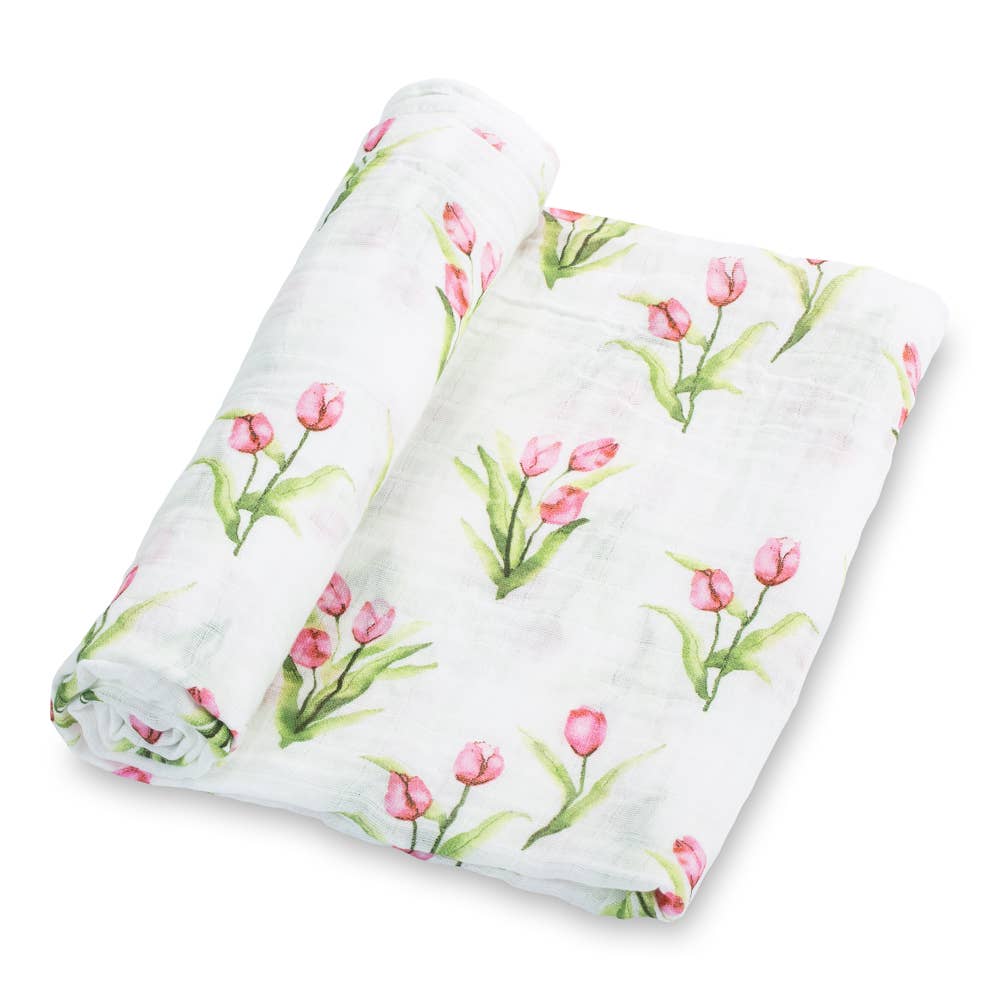LollyBanks- Tulip Garden Baby Muslin Swaddle Blanket
