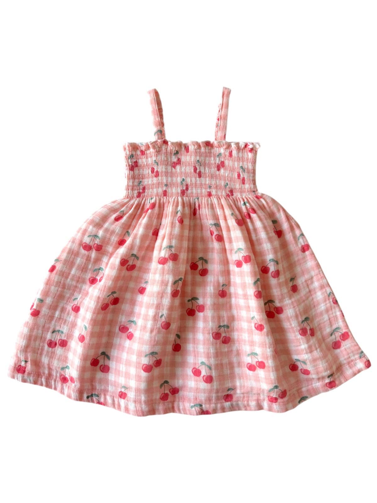 SIIX Collection- Gingham Cherries / Muslin Smocked Tube Dress
