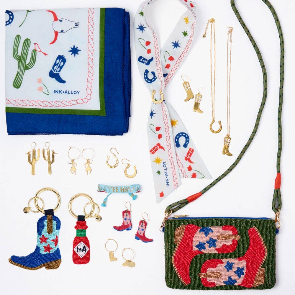INK + ALLOY- Danielle Cowgirl Boot Ceramic Earrings Pink + Blue Wholesale