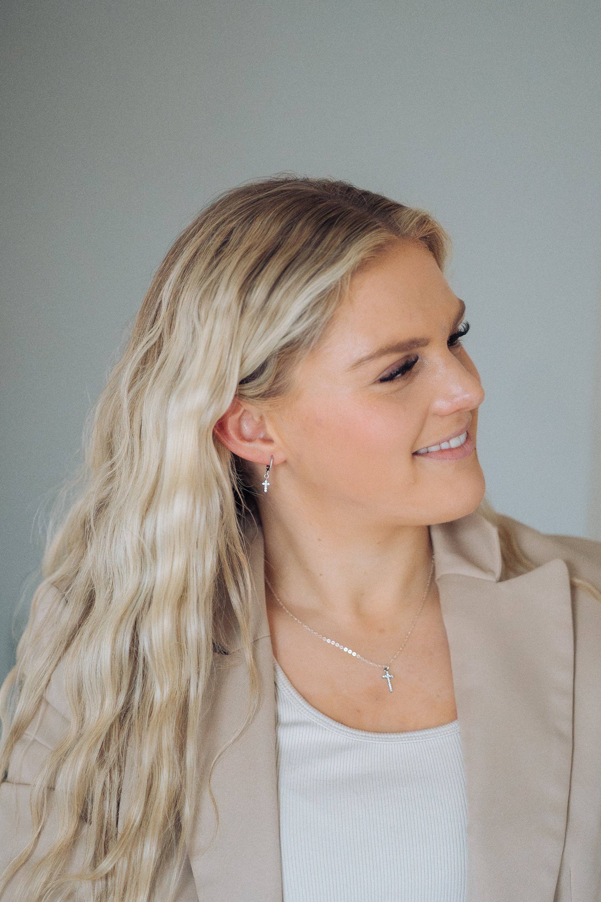 Reva Grey- Dainty Cross Earring