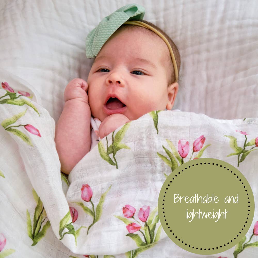 LollyBanks- Tulip Garden Baby Muslin Swaddle Blanket