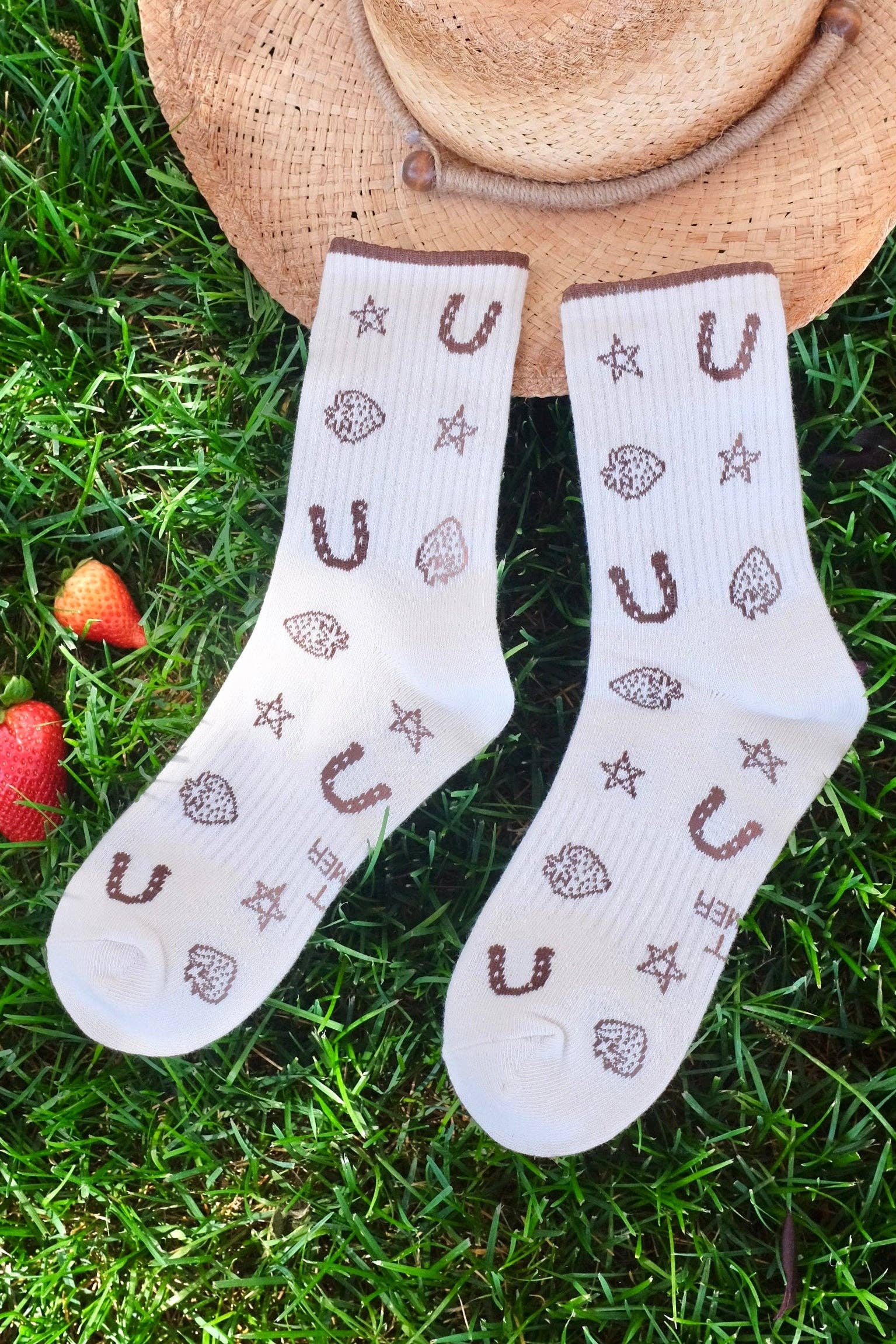 First Summer- Rodeo Cowboy Strawberry Ribbed Crew Socks