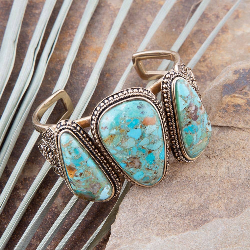 Barse Jewelry- Trio Blue Turquoise Golden Cuff Bracelet