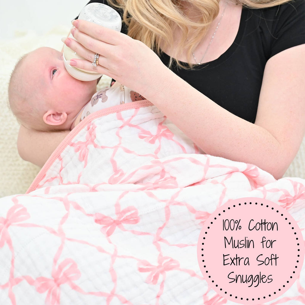 LollyBanks- Beautiful Bows Baby Toddler Muslin Blanket