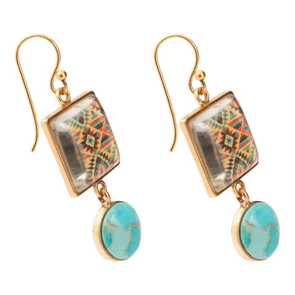 Barse Jewelry- Native Weave Blue Turquoise Golden Drop Earrings