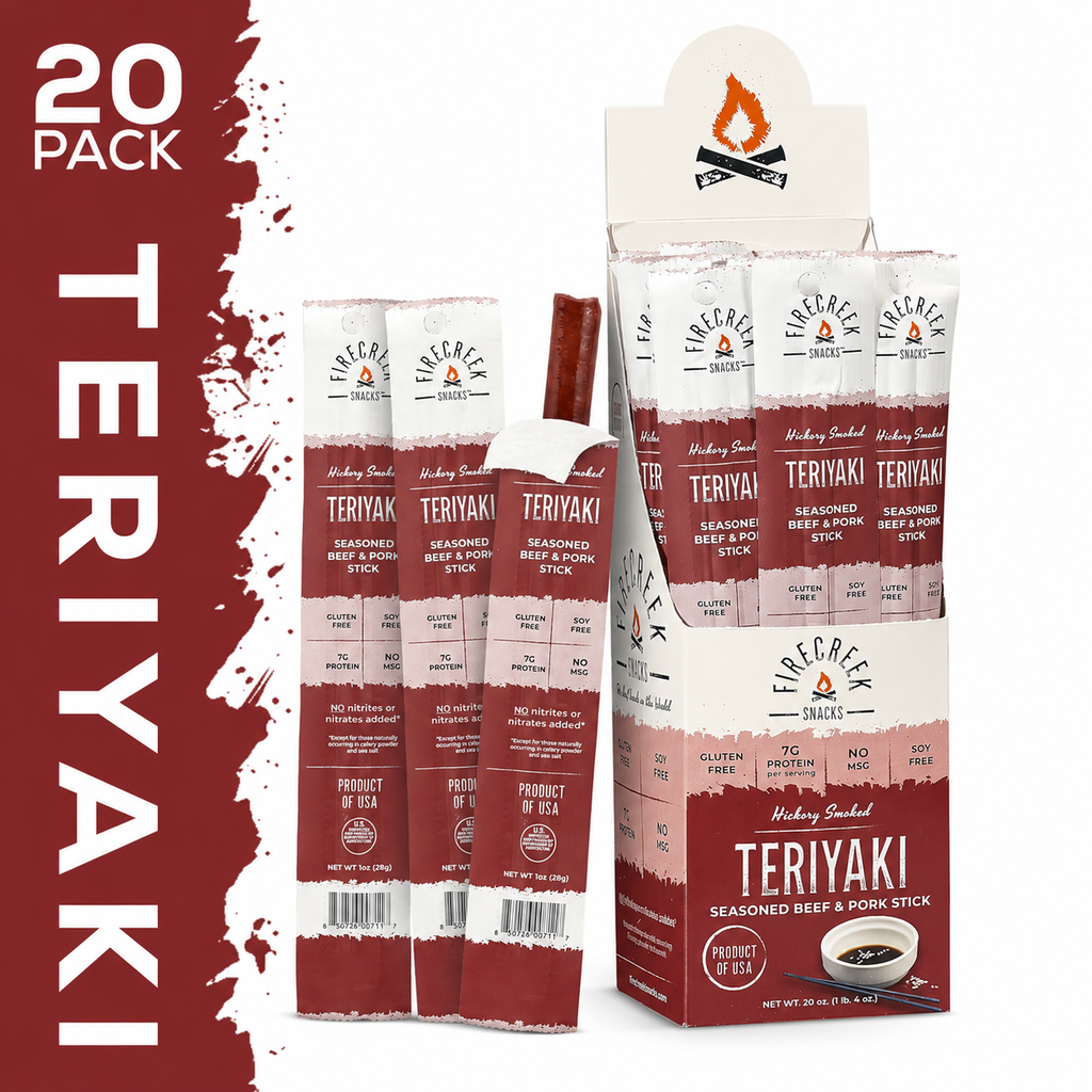 FireCreek Snacks- Teriyaki Beef & Pork Meat Sticks - 20ct Beef Jerky Snacks