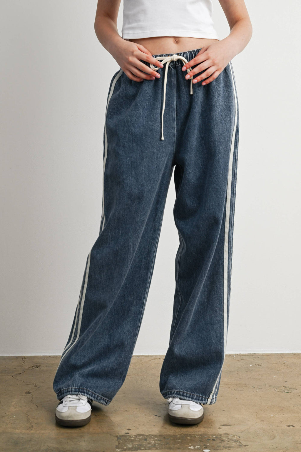 BUTTERMELON- Side Stripe Wide Leg Denim Pants