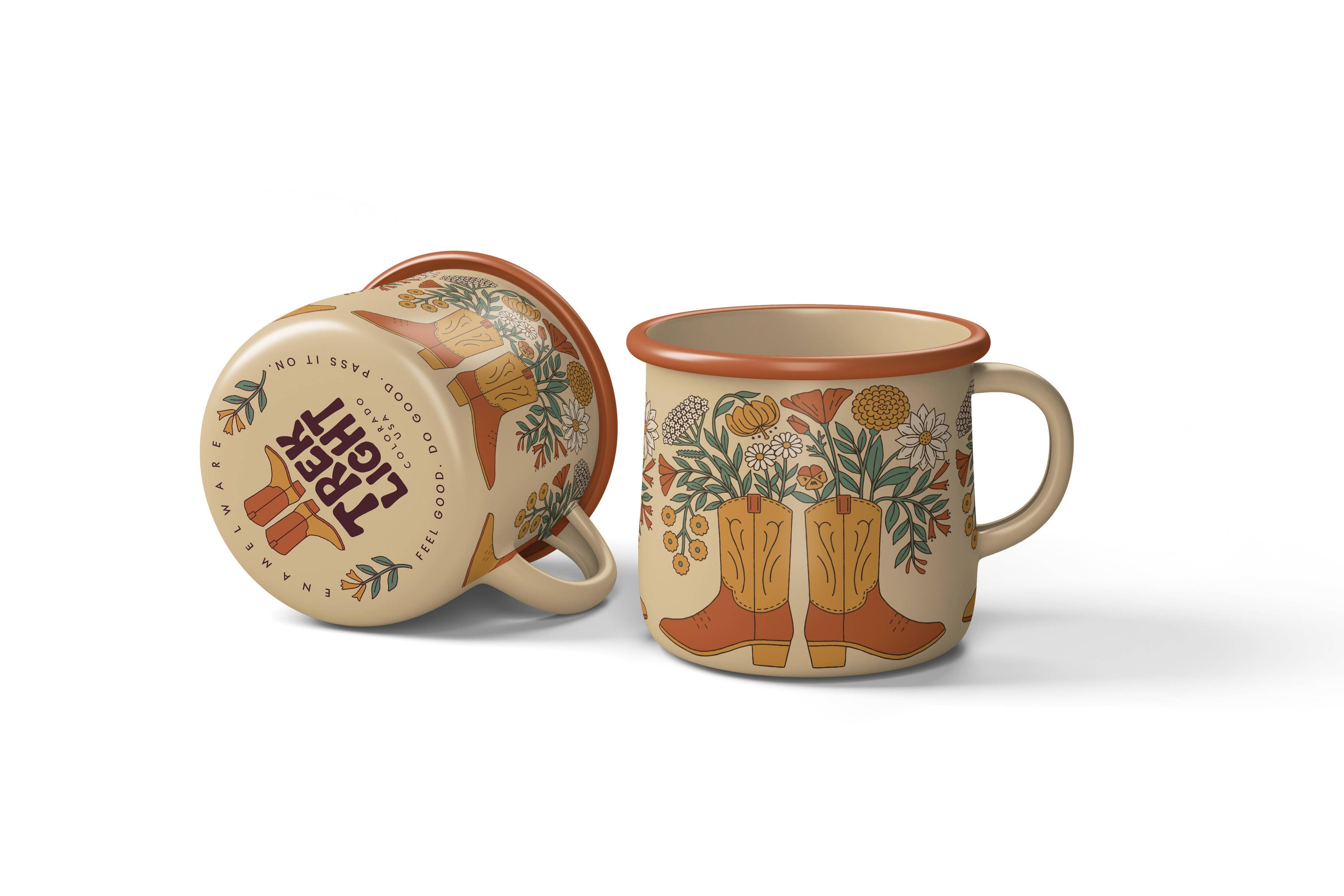 Trek Light- Enamel Coffee & Camp Mug | Western Bloom | 16 Oz | Cowboy