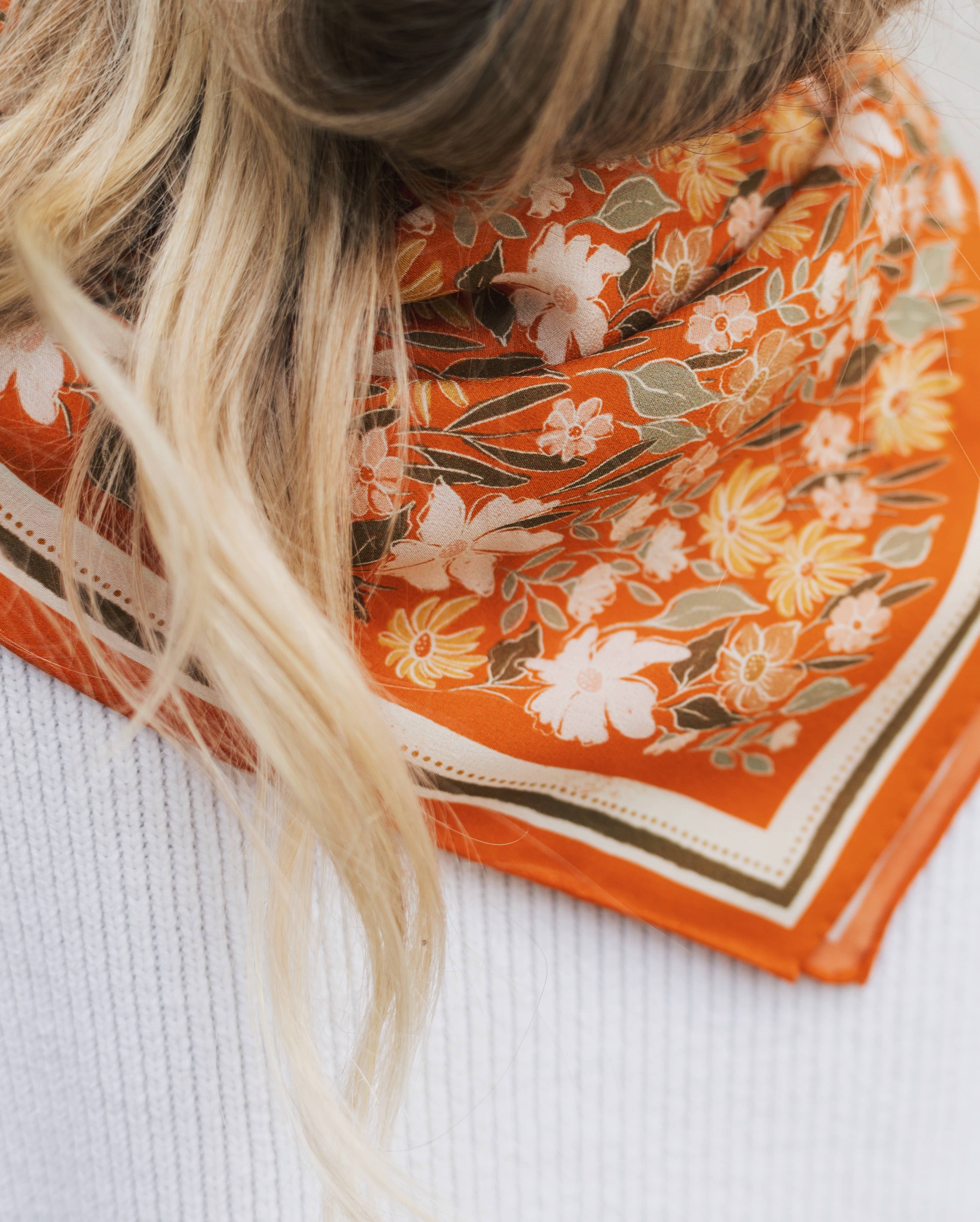 Flora West Design- 100% Silk Bandana Scarf - Botanical Garden Floral Western