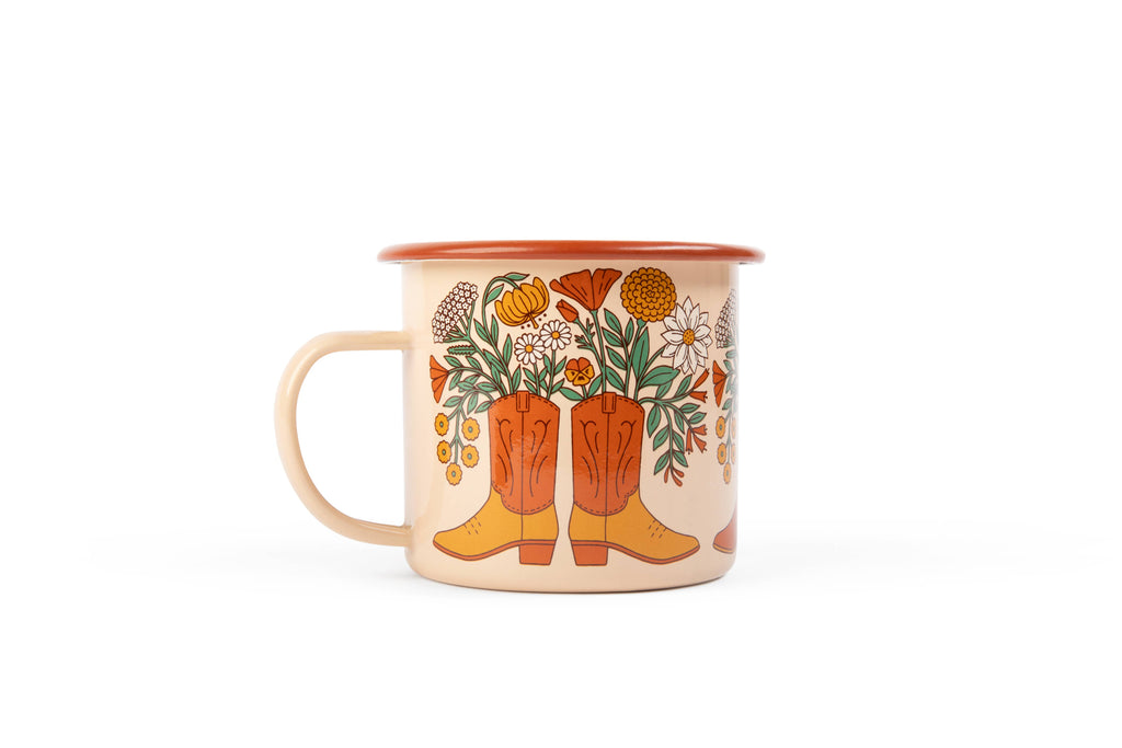 Trek Light- Enamel Coffee & Camp Mug | Western Bloom | 16 Oz | Cowboy
