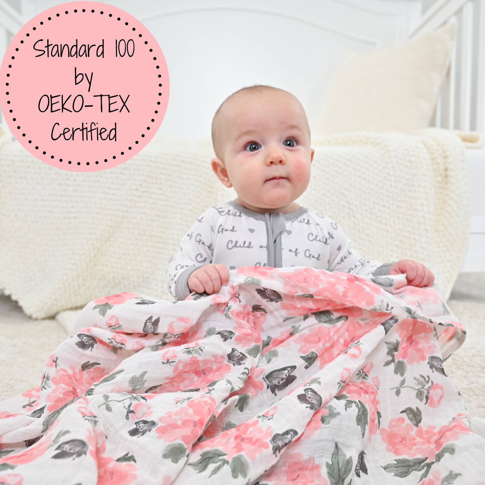 LollyBanks- Pretty in Peony Baby Muslin Swaddle Blanket