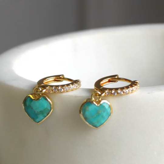 The Silver Wren- Turquoise CZ Huggie Hoops