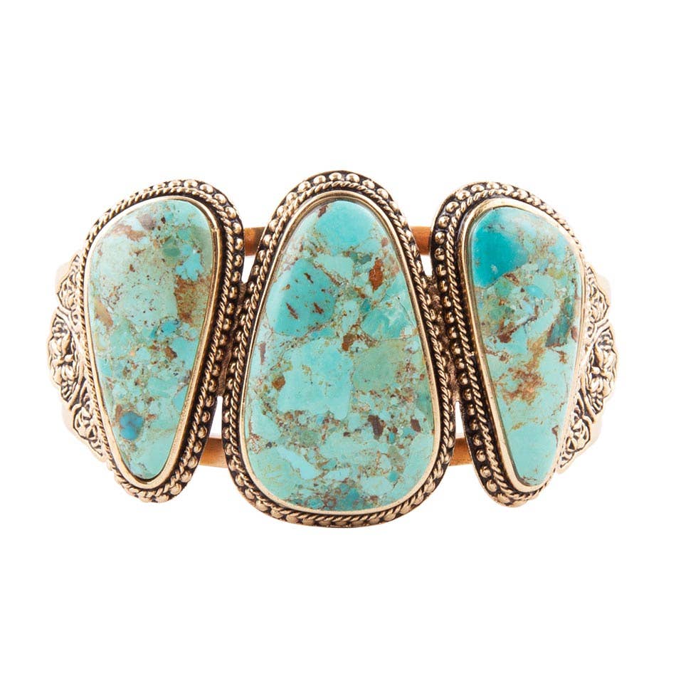 Barse Jewelry- Trio Blue Turquoise Golden Cuff Bracelet