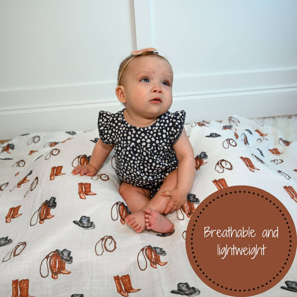 LollyBanks- Life Is Better In Boots Western Baby Muslin Swaddle Blanket