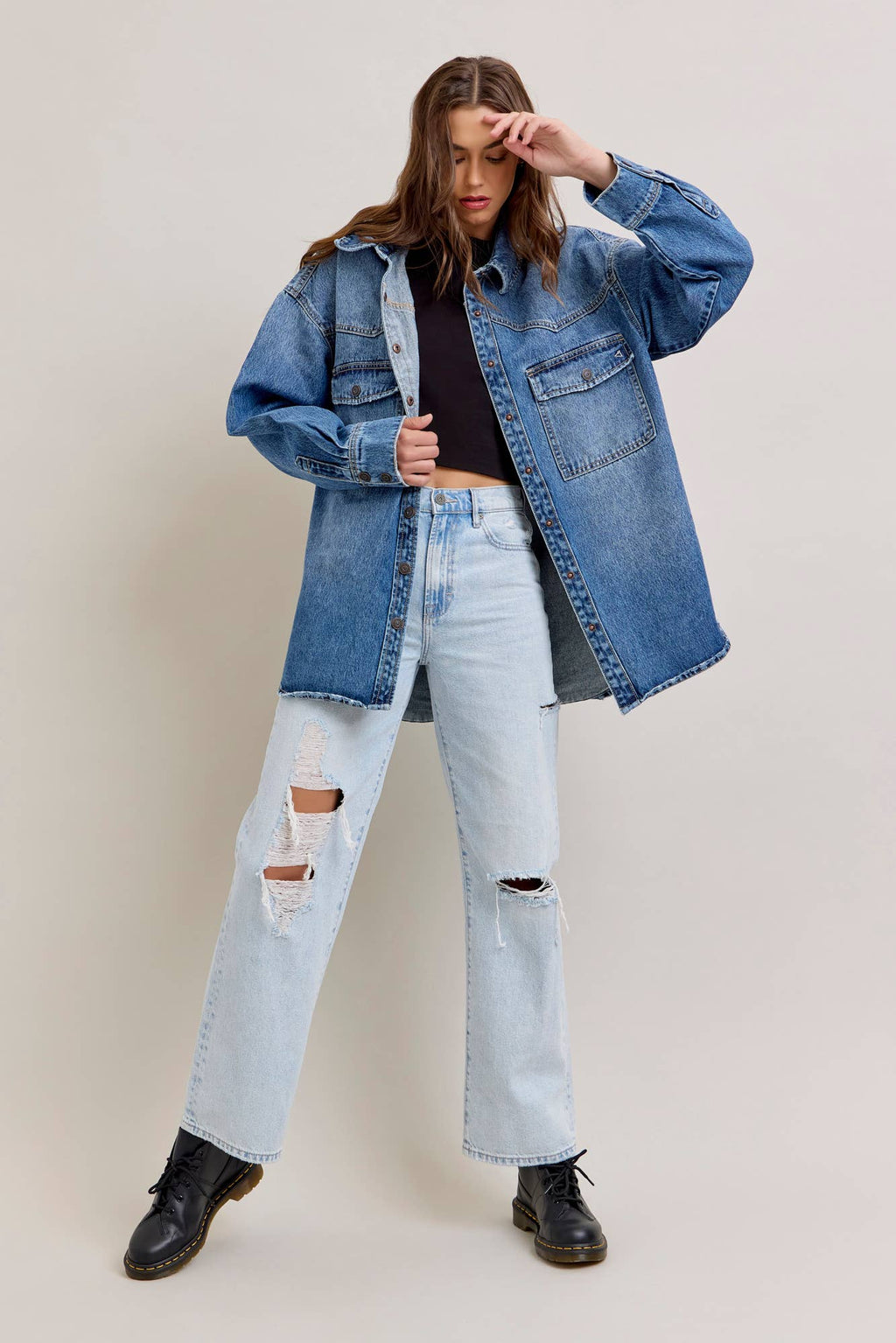 Hidden Jeans- Medium Dark Classic Oversized Western Shirt