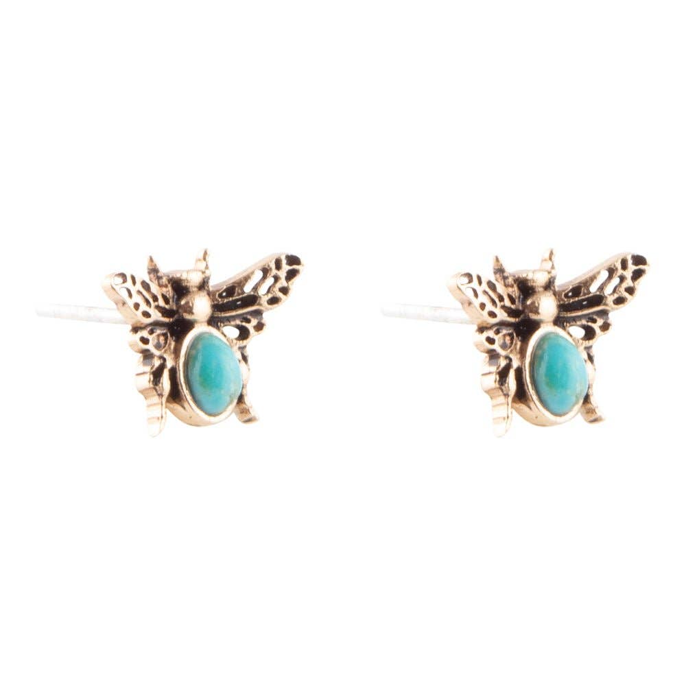 Barse Jewelry- Blue Turquoise Golden Honey Bee Earrings