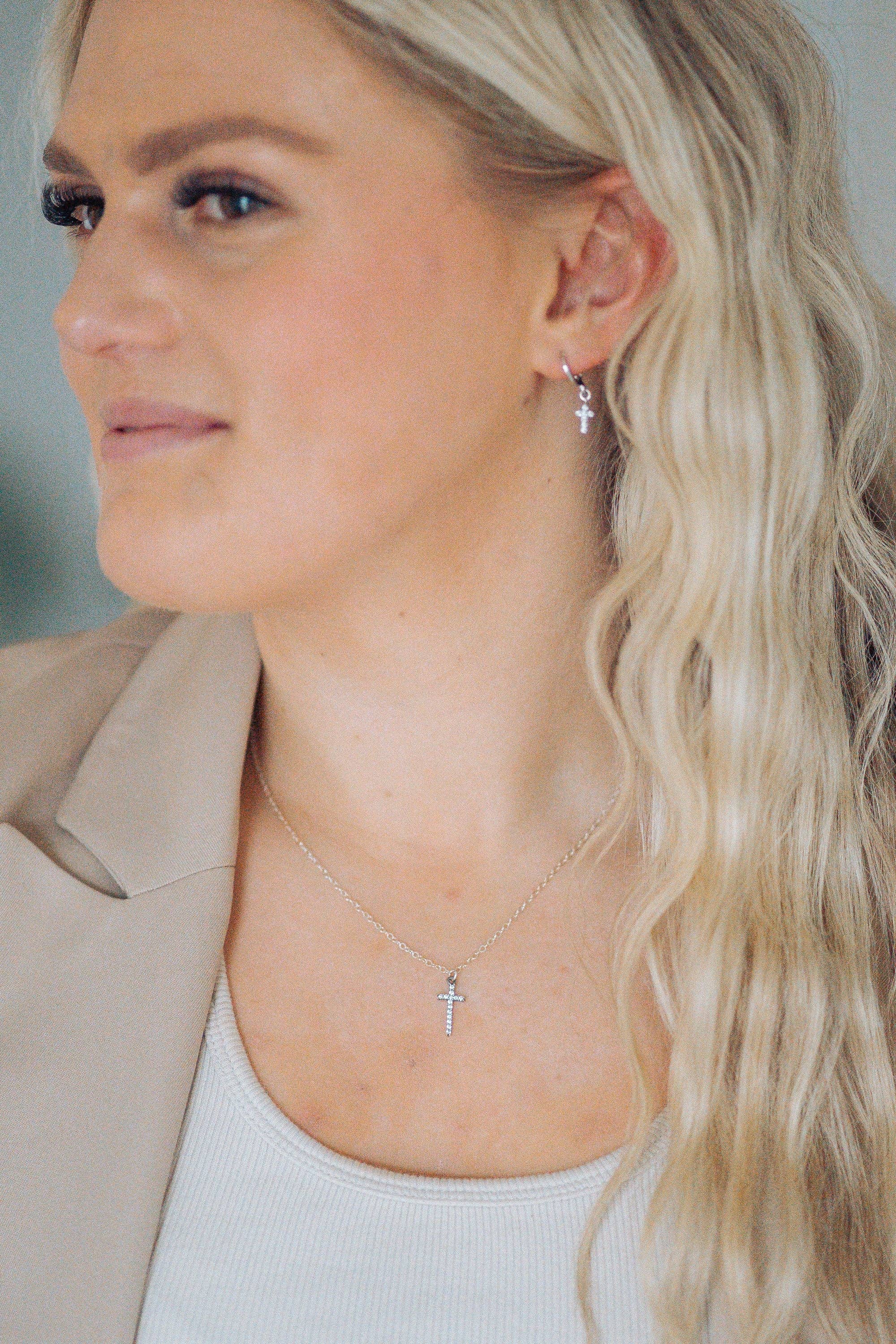 Reva Grey- Dainty Cross Earring