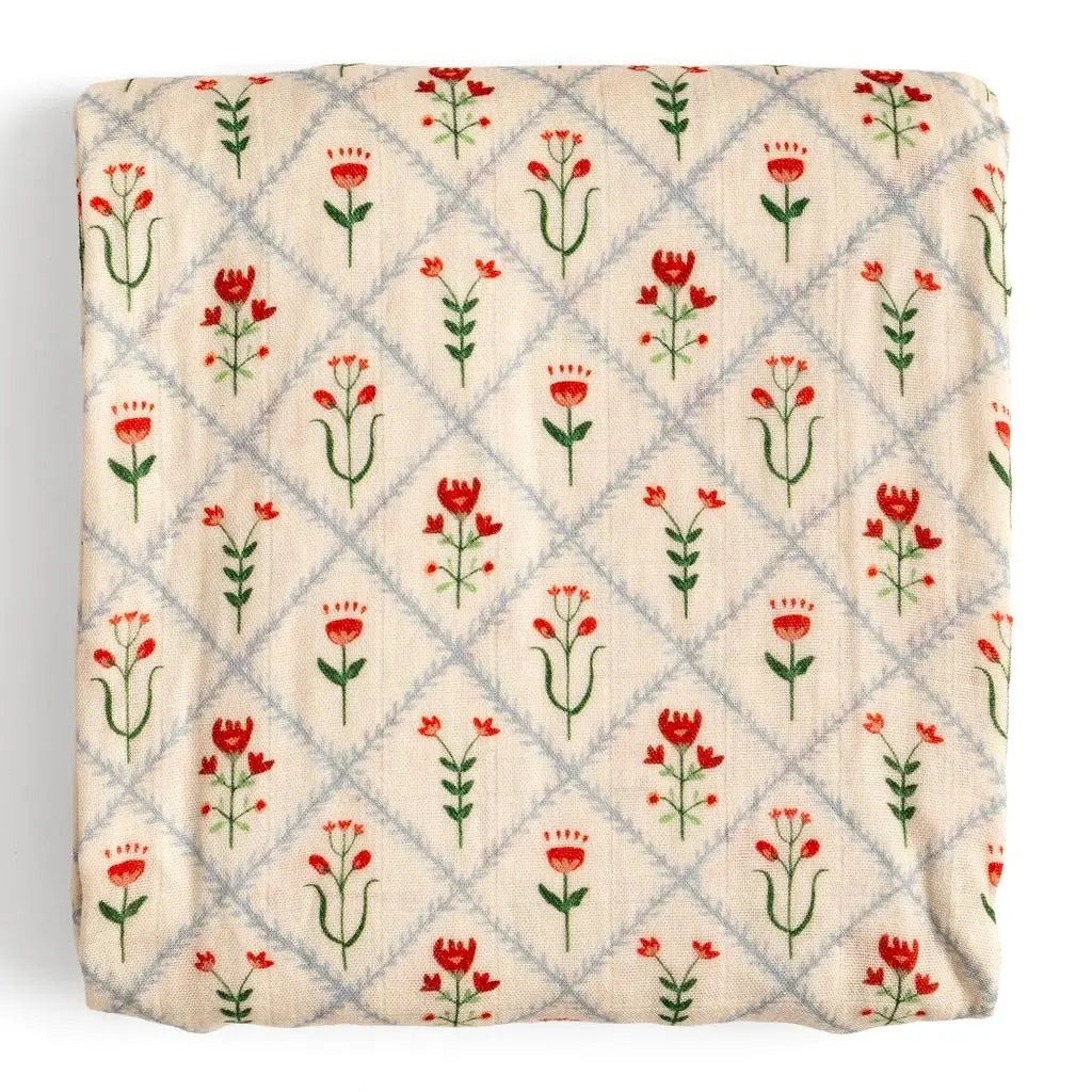 1canoe2- Scandinavian Folk Floral Diamond Muslin Baby Swaddle Blanket