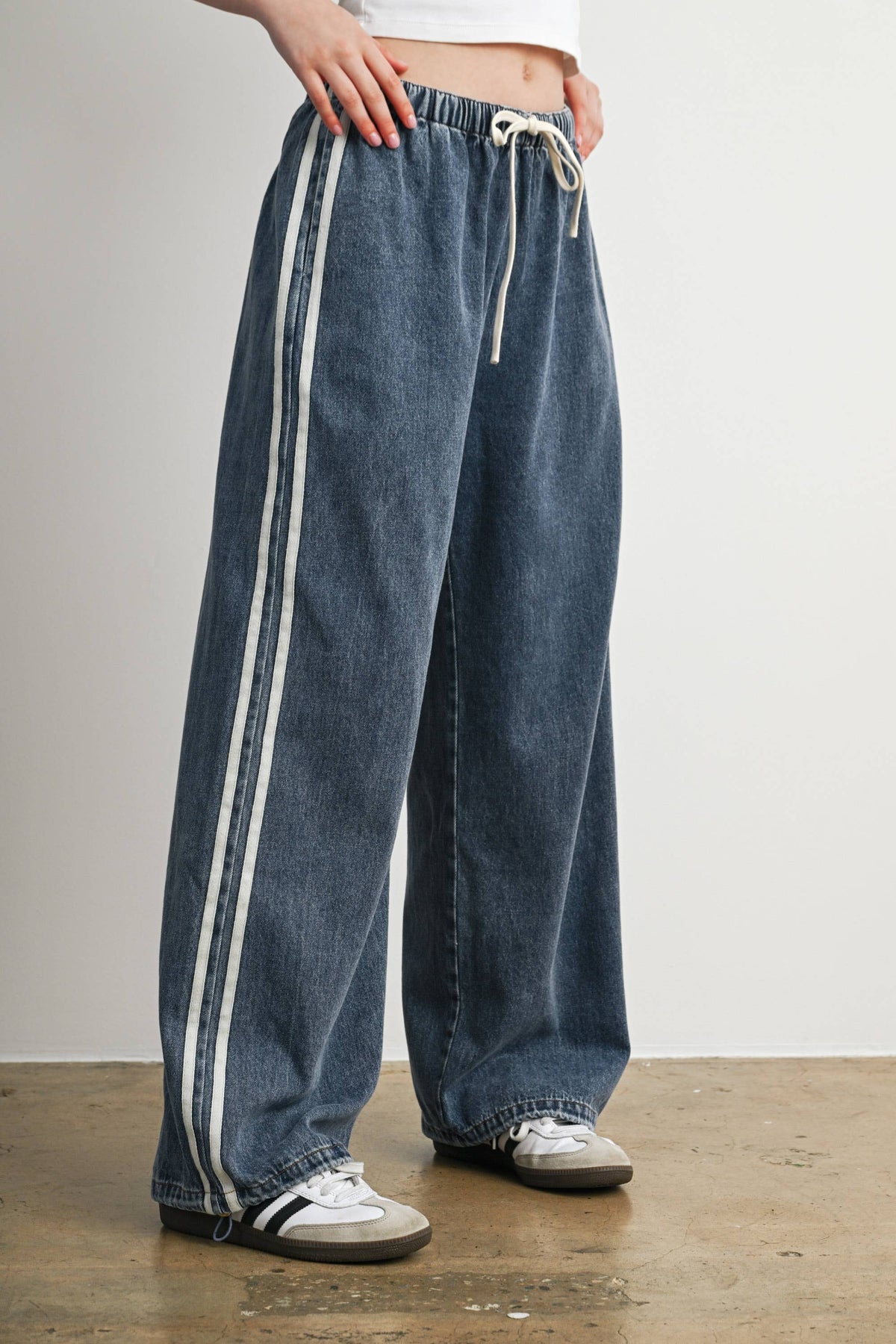 BUTTERMELON- Side Stripe Wide Leg Denim Pants