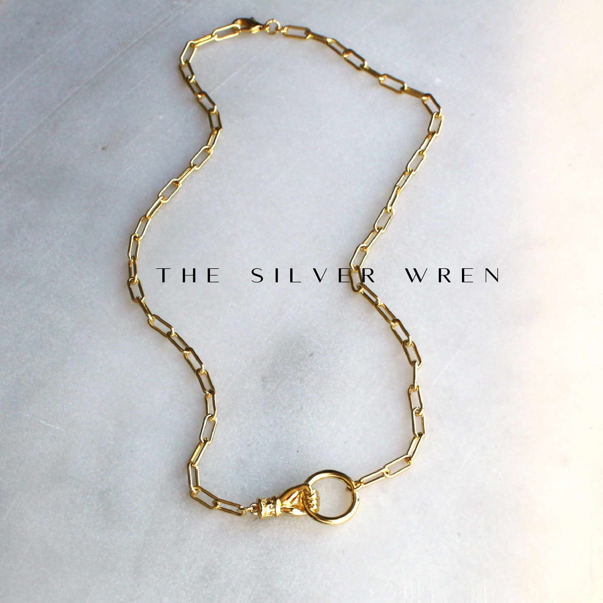 The Silver Wren- Gold Hand Pendant Necklace