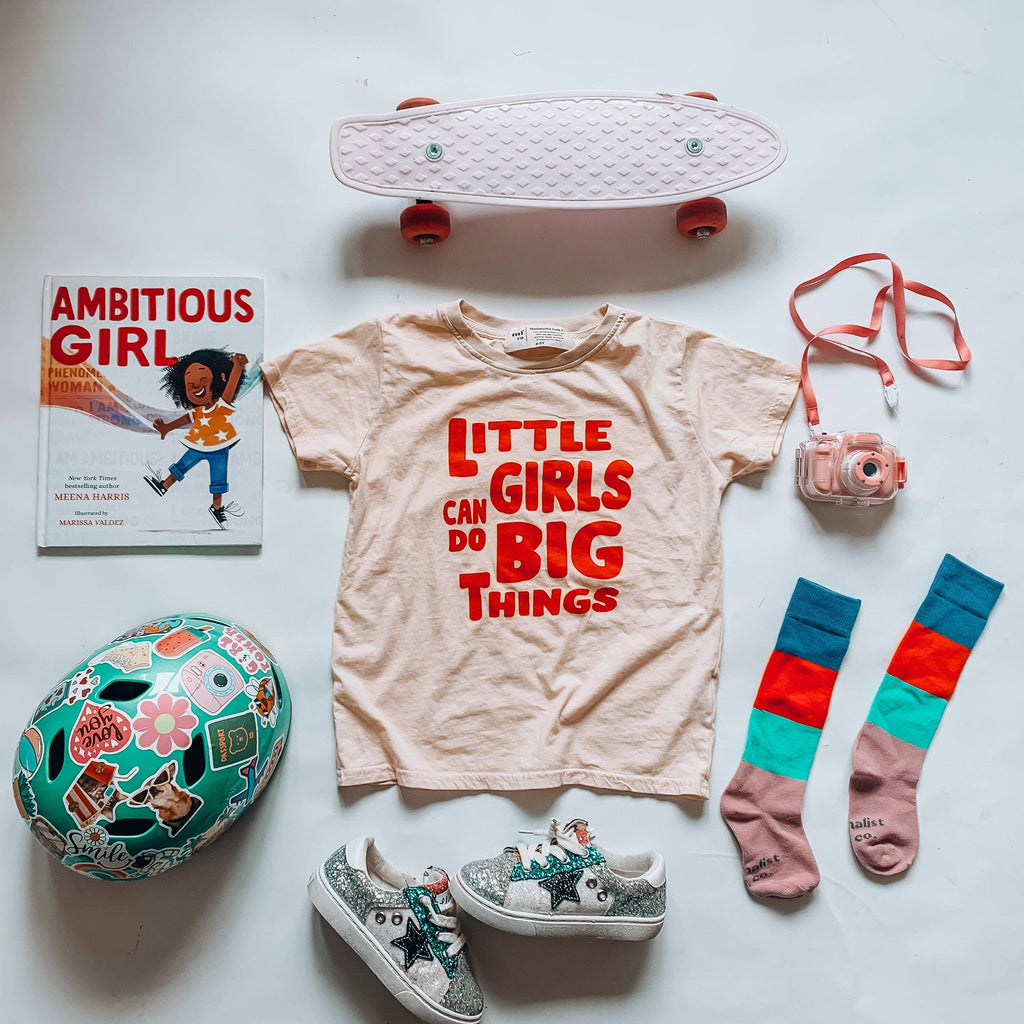Minimalist Folk Co.- Little Girls Cando Big Things in vivid orange | Kids Tee