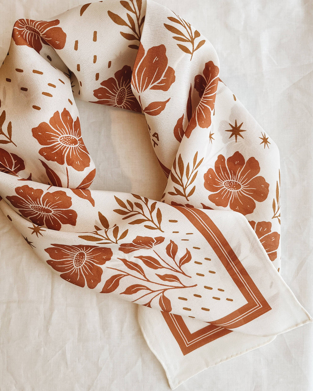 Flora West Design- 100% Silk Bandana Scarf - Desert Floral Western Earth Tones