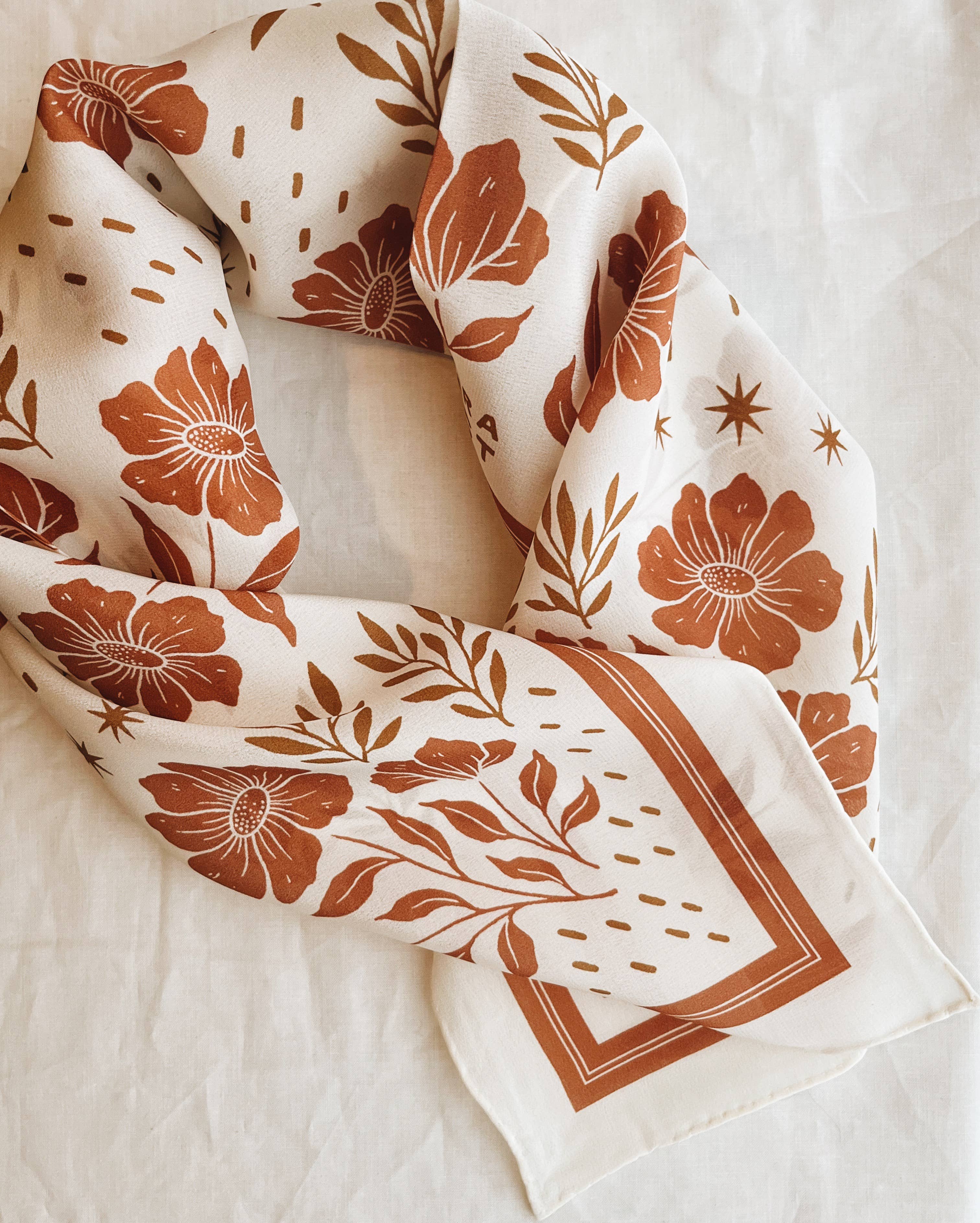 Flora West Design- 100% Silk Bandana Scarf - Desert Floral Western Earth Tones