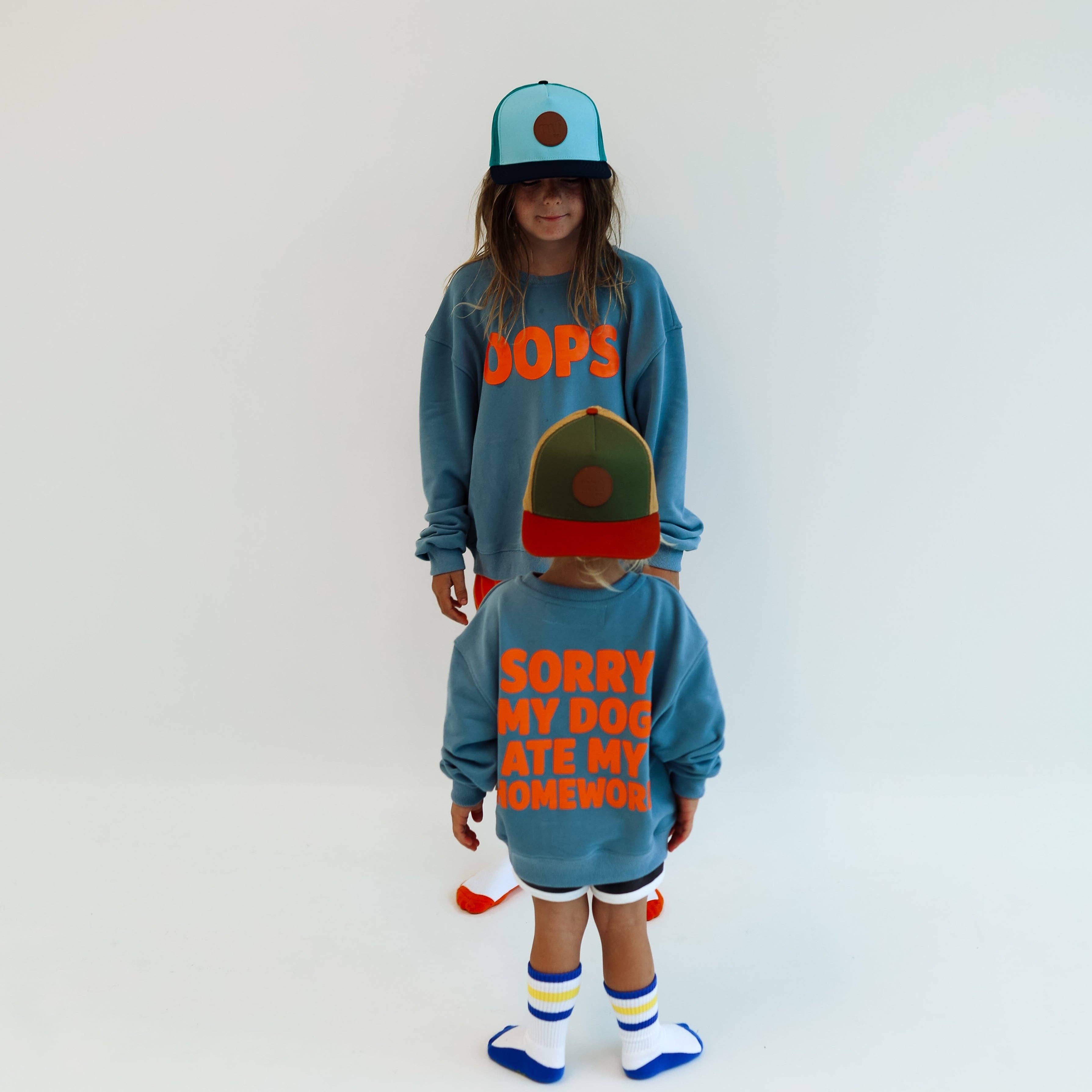 Minimalist Folk Co.- Sorry, My Dog Ate My Homework | DUSTY BLUE | oversized drop shoulder | KIDS