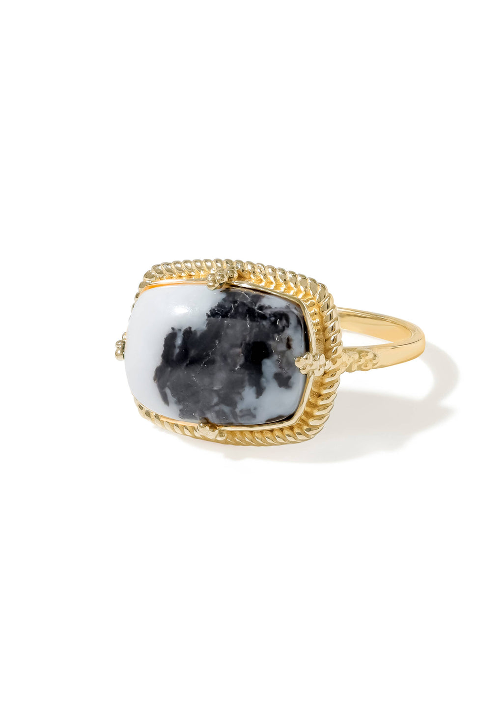 Tiramisu- Gold Plated Zebra Jasper Vintage-Inspired Rope Edge Ring