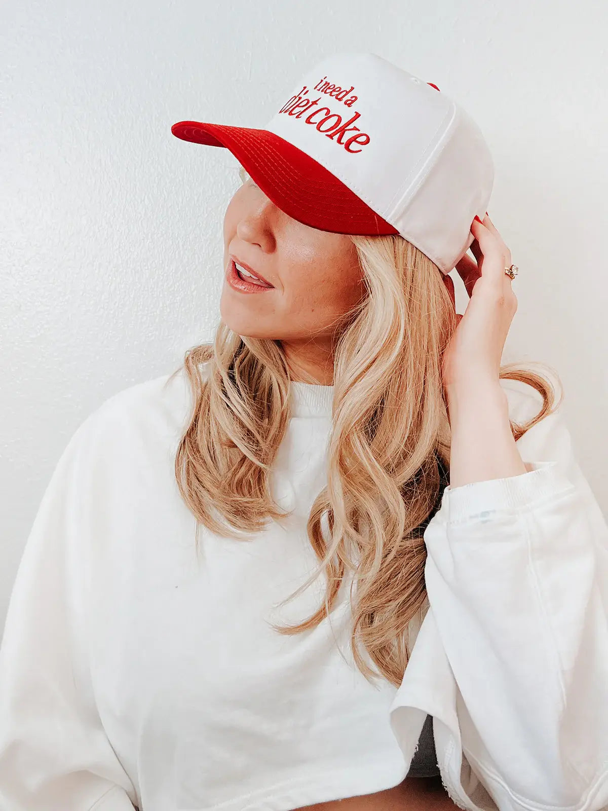 Maddon & Co.- I Need a Diet Coke Embroidered Trucker Hat - Red and White