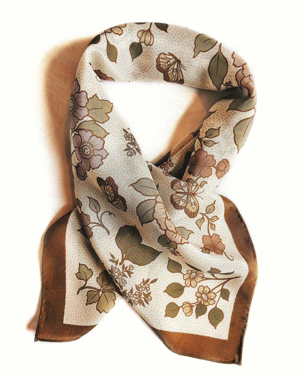 Flora West Design- 100% Silk Bandana Western Floral & Butterfly  – 23” Square