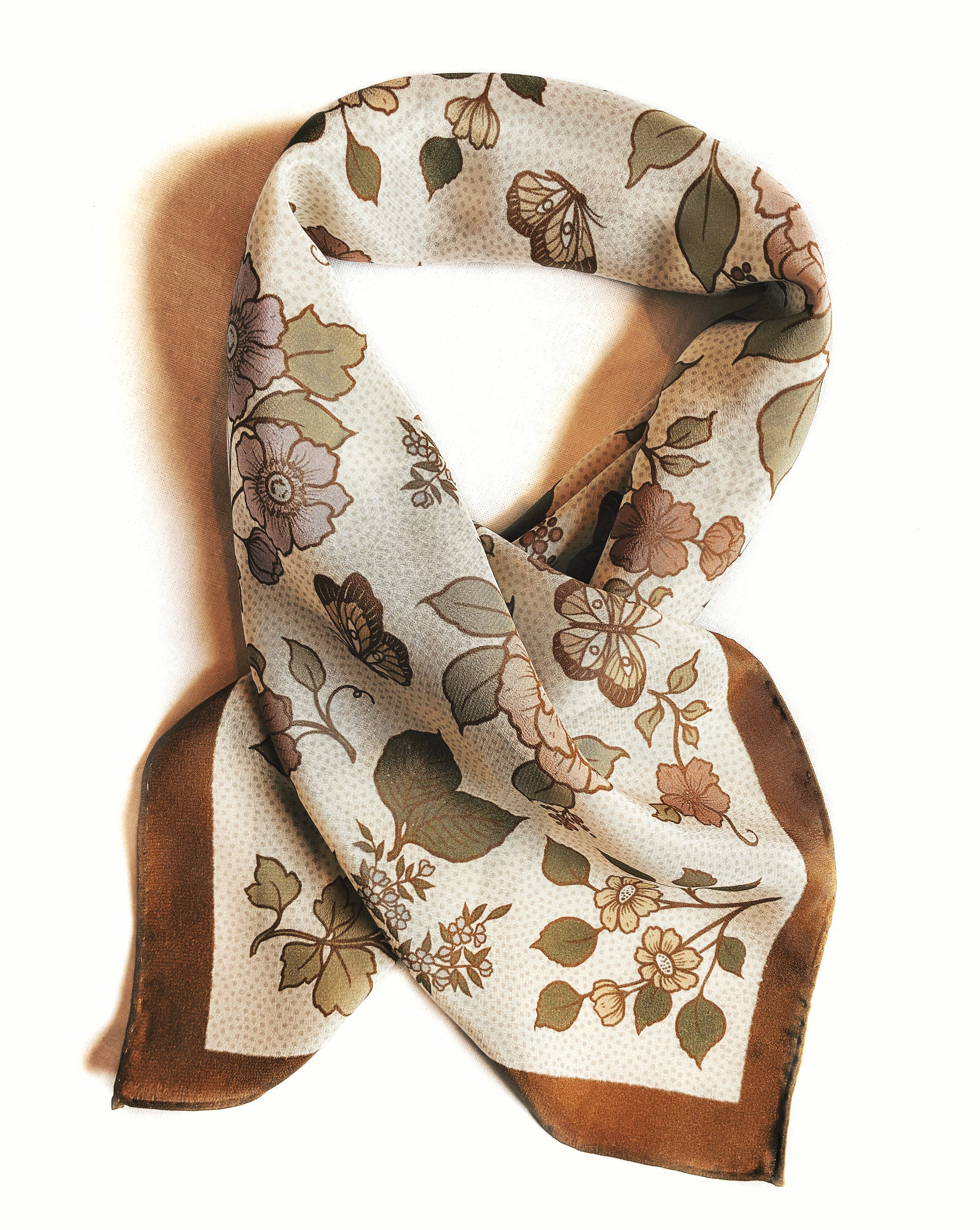 Flora West Design- 100% Silk Bandana Western Floral & Butterfly  – 23” Square